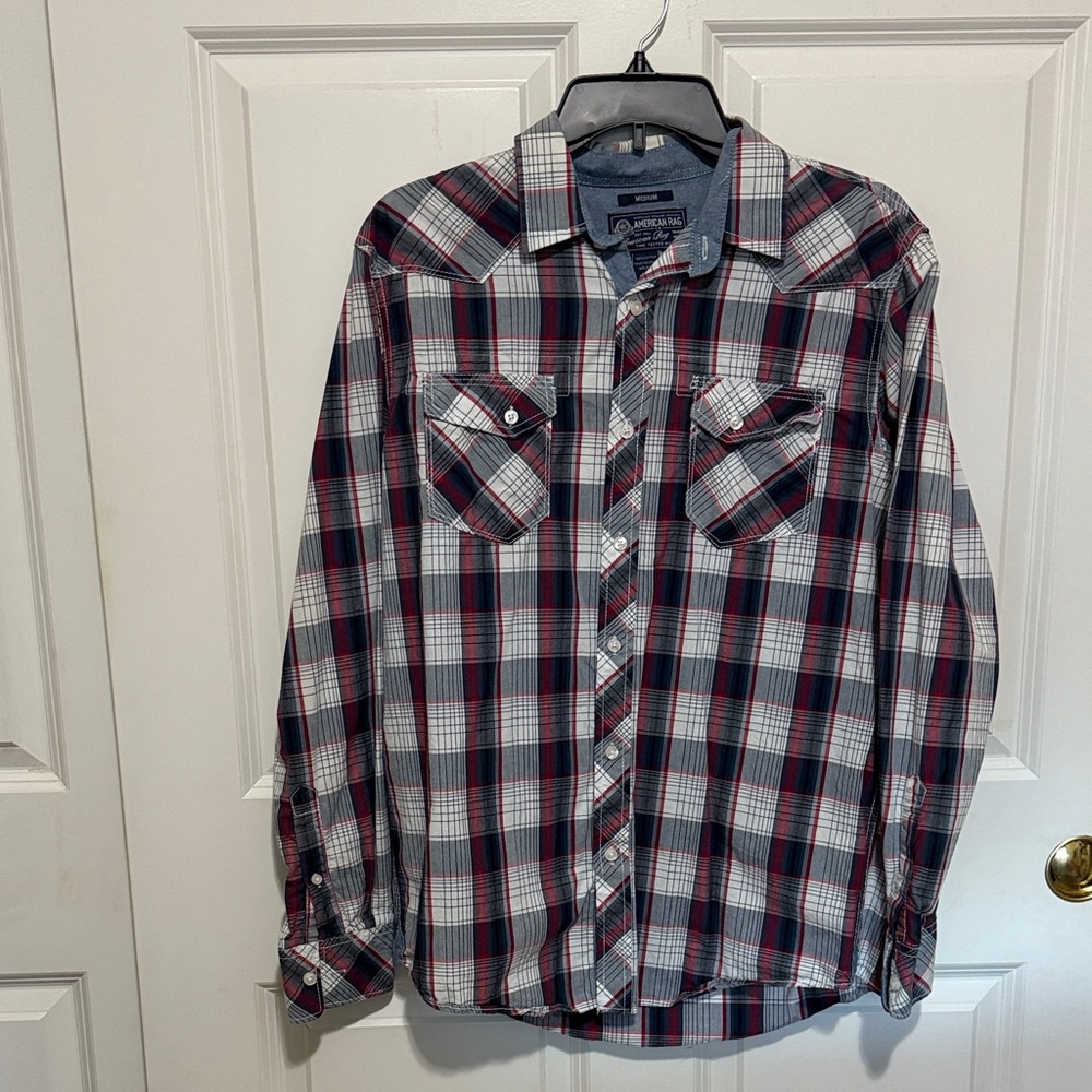 American Eagle Outfitters Red and Blue Plaid Shirt
